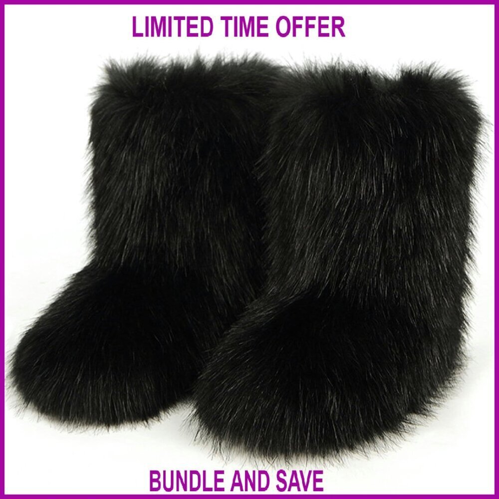 Faux Fur Mid Calf Snow Boots, Non-Slip Sole, Winter Warmth, Slip-On Style